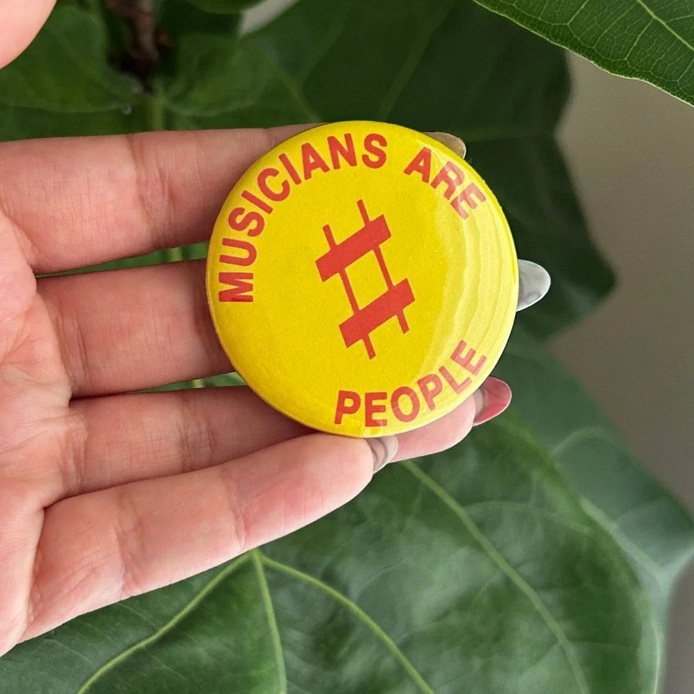 Vintage Pin Button Small Yellow Musicians Are People Sharp Symbol